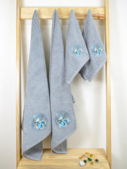 Prima Dream 100% Cotton Towel Set of 4 (Applique Embroidery), 450 GSM