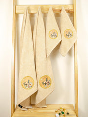 Prima Dream 100% Cotton Towel Set of 4 (Applique Embroidery), 450 GSM