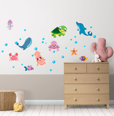 Cute Aquarium Animals Wall Sticker (150 x 60 cm) - Rangoli