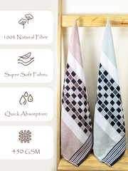 Rangoli Lira Check 100% Cotton Bath Towel set of 2, 450 GSM (147L X 72W)