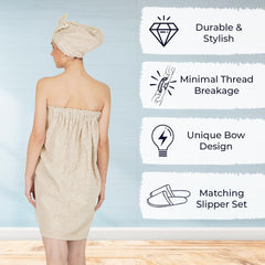 Rangoli Women Cotton Body Wrap Bath Towel With Shower Cap