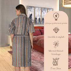 Pinstripe Women 450 GSM Cotton Bathrobe