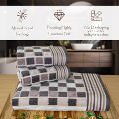 Rangoli Lira Check 100% Cotton Bath Towel & Hand Towel set of 3, 450 GSM (147L X 72W)