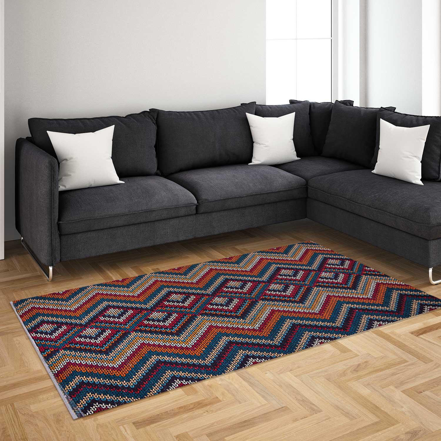 Rangoli Beautiful Chevron Design Anti Skid Carpet - Rangoli