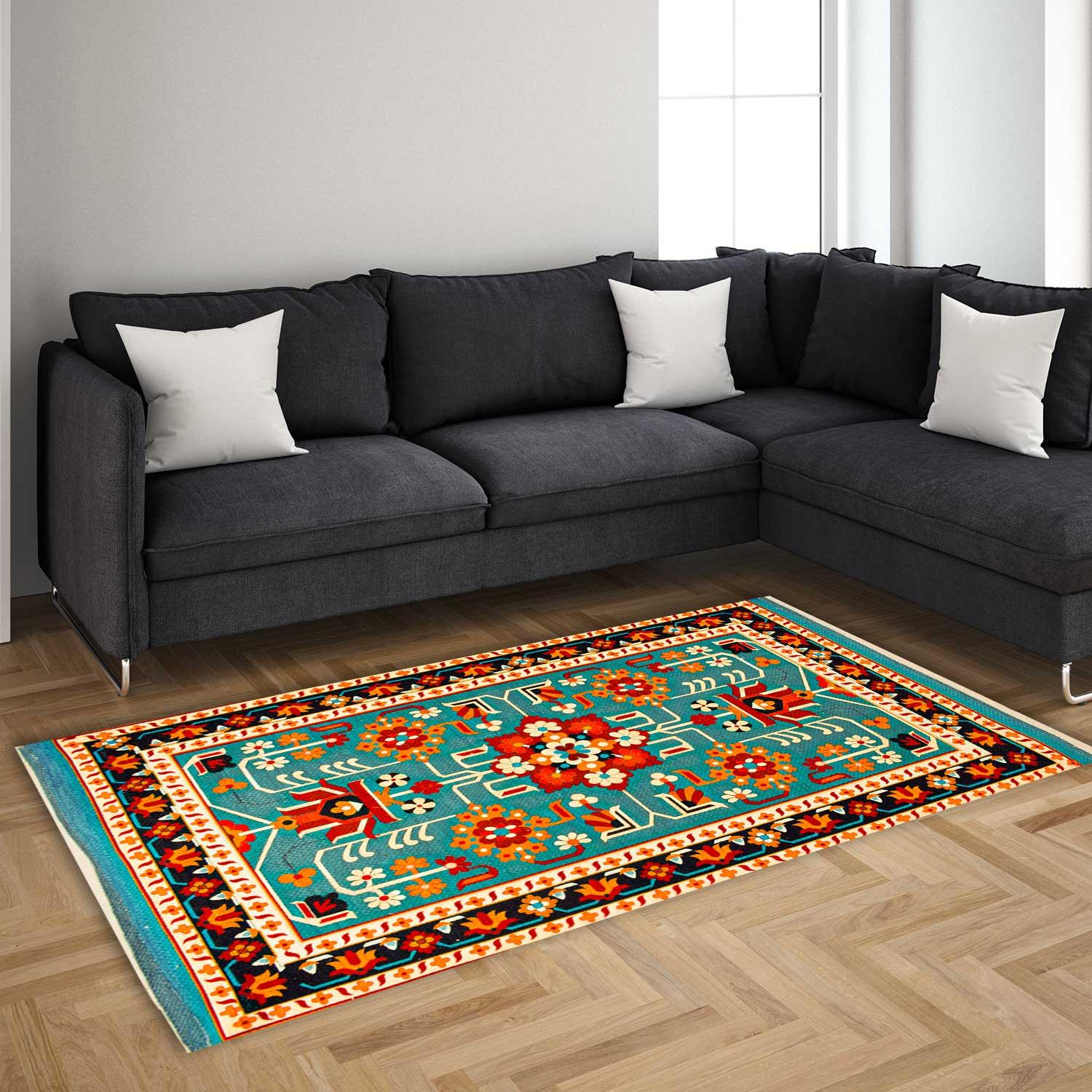 Rangoli Indian Contemporary Design Anti Skid Carpet - Rangoli