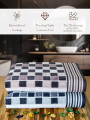 Rangoli Lira Check 100% Cotton Bath Towel set of 2, 450 GSM (147L X 72W)
