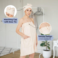 Rangoli Women Cotton Body Wrap Bath Towel With Shower Cap