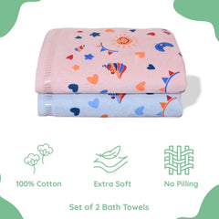 Rangoli Kids Unicorn Printed Cotton Bath Towel | Anti-Bacterial, Ultra Soft Towels for Girls and Boys, Pack of 2