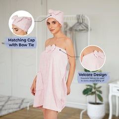 Rangoli Women Cotton Body Wrap Bath Towel With Shower Cap