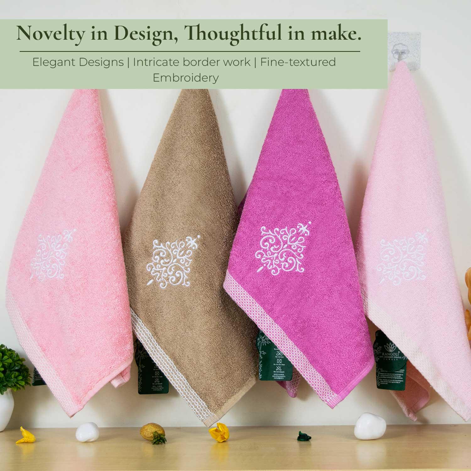 Royal Bamboo 500 GSM Hand Towels Set of 4, Multicolor | 100% Bamboo, Ultra Soft, Highly Absorbent Eco-Friendly Towels - Rangoli