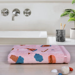 Rangoli 100% Cotton Kids Bath Towel (Pizza Design) | Size: 60 x 120 cm | Skin-Friendly, Ultra-Soft Towel for Girls and Boys