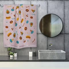 Rangoli 100% Cotton Kids Bath Towel (Pizza Design) | Size: 60 x 120 cm | Skin-Friendly, Ultra-Soft Towel for Girls and Boys
