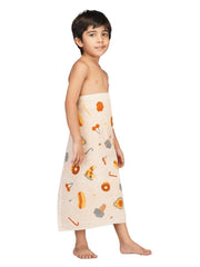 Rangoli 100% Cotton Kids Bath Towel (Pizza Design) | Size: 60 x 120 cm | Skin-Friendly, Ultra-Soft Towel for Girls and Boys