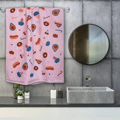 Rangoli 100% Cotton Kids Bath Towel (Pizza Design) | Size: 60 x 120 cm | Skin-Friendly, Ultra-Soft Towel for Girls and Boys