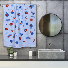 Rangoli 100% Cotton Kids Bath Towel (Pizza Design) | Size: 60 x 120 cm | Skin-Friendly, Ultra-Soft Towel for Girls and Boys