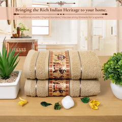 Royal Designed Rajvanshi 440 GSM Cotton Set of 2 Hand Towels - Rangoli