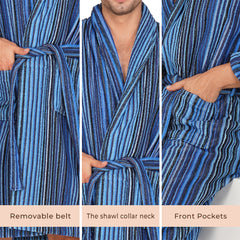 Pinstripe Men 450 GSM Cotton Bathrobe