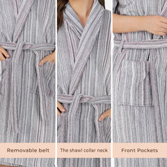 Pinstripe Women 450 GSM Cotton Bathrobe