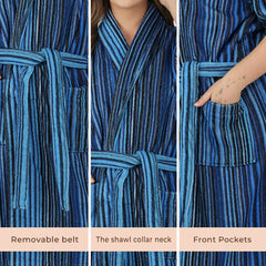 Pinstripe Women 450 GSM Cotton Bathrobe
