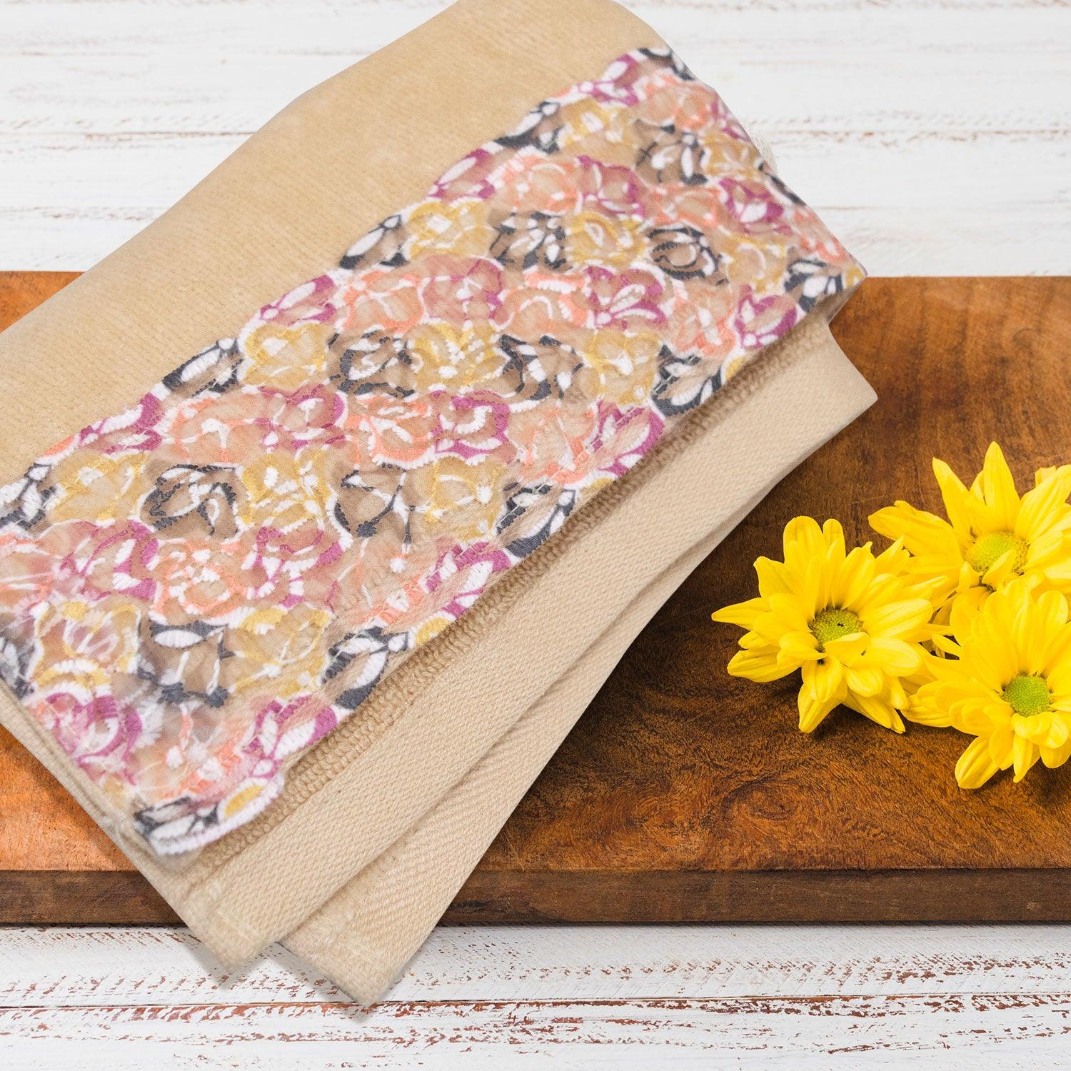 Prima Lace 100% Cotton Hand Towel Set of 2 | Ultra Soft, Highly Absorbent Luxurious Towels - Rangoli