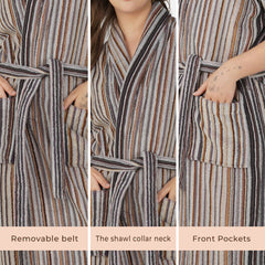 Pinstripe Women 450 GSM Cotton Bathrobe