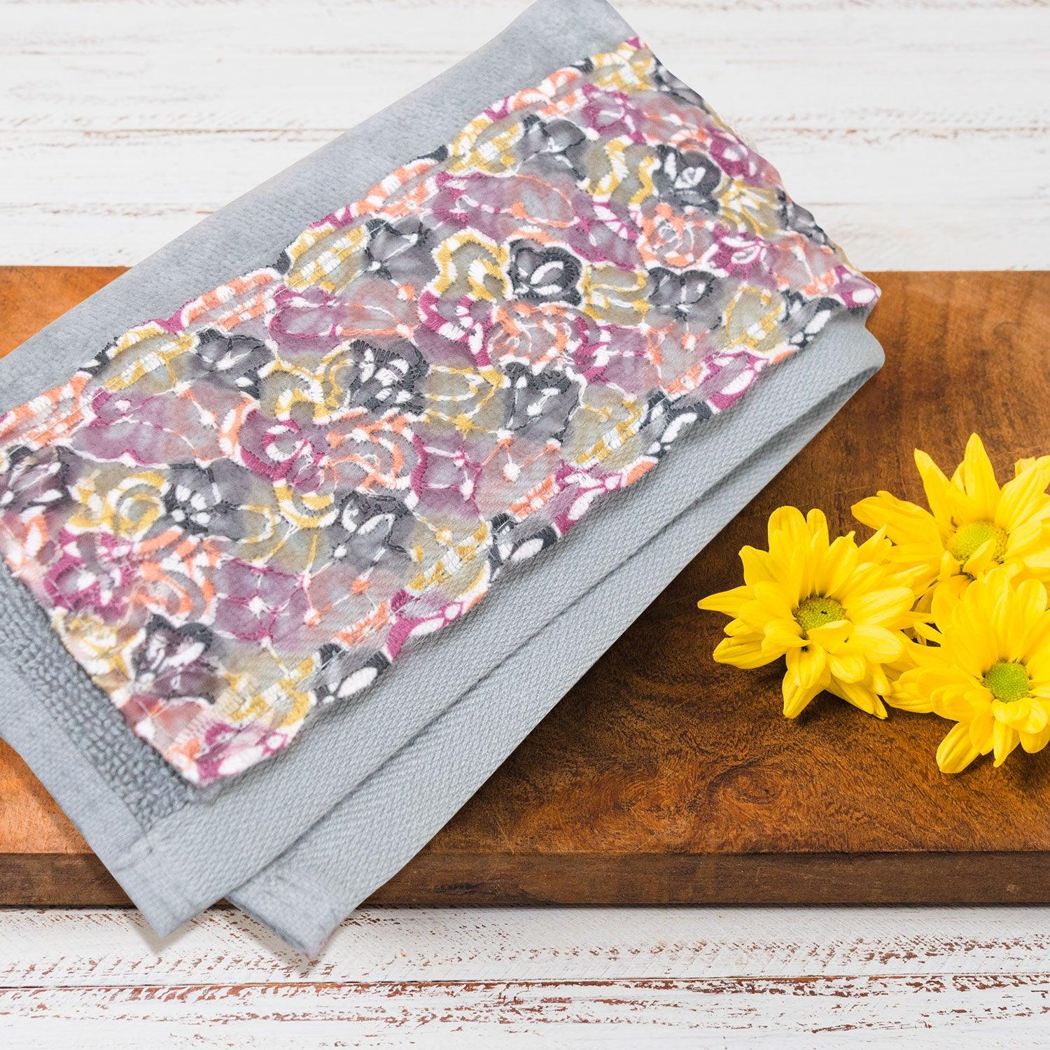 Prima Lace 100% Cotton Hand Towel Set of 2 | Ultra Soft, Highly Absorbent Luxurious Towels - Rangoli