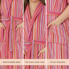 Pinstripe Women 450 GSM Cotton Bathrobe