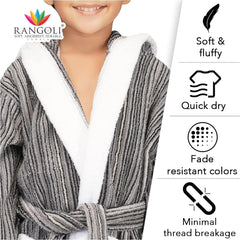 Rangoli Tonal 100% Cotton  Hooded Kids Bathrobe 400 GSM for Gils and Boys