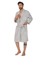 Rangoli Organic Bamboo Bathrobe for Men |Light Grey
