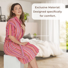 Pinstripe Women 450 GSM Cotton Bathrobe