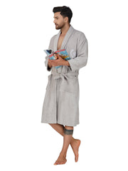 Rangoli Organic Bamboo Bathrobe for Men |Light Grey