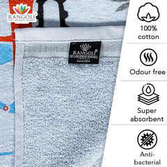 Rangoli Kids Printed Cotton Bath Towel Set of 2 (Tractor Design) | Size (60x120 Cm) | Anti-Bacterial, Ultra Soft Towels for Girls and Boys