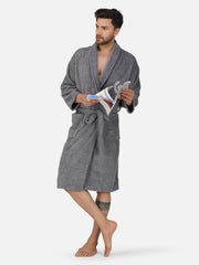Rangoli Organic Bamboo Bathrobe for Men | Dark Grey