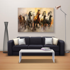 Rangoli Seven Running Horses Vastu Canvas Art