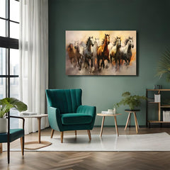 Rangoli Seven Running Horses Vastu Canvas Art