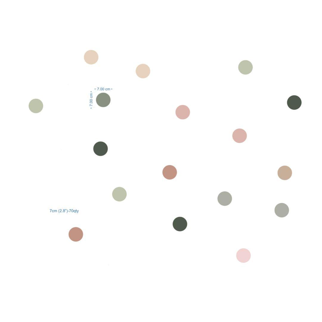Polka Dots Wall Sticker (PVC Vinyl, 7cm (diameter) x 70 pieces, Self-adhesive) - Rangoli