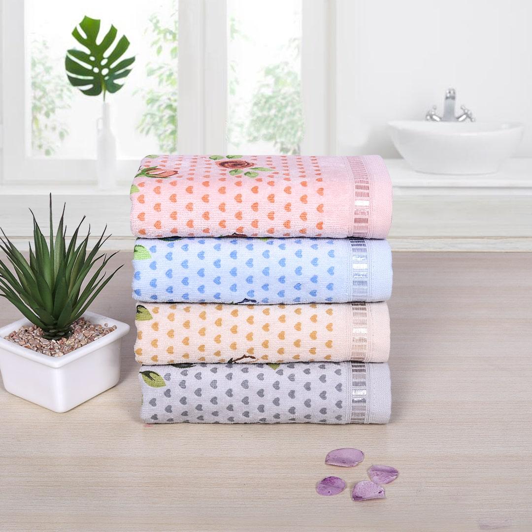 Rose N Heart 450 GSM Cotton Hand Towels Set Of 4 - Multicolor