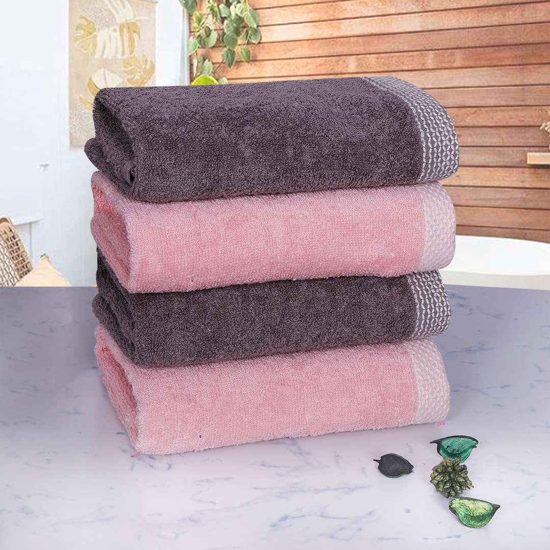 500 GSM Bamboo Hand Towels Set Of 4 - Peach & Ash Grey | Ultra Soft & Highly Absorbent Towels - Rangoli