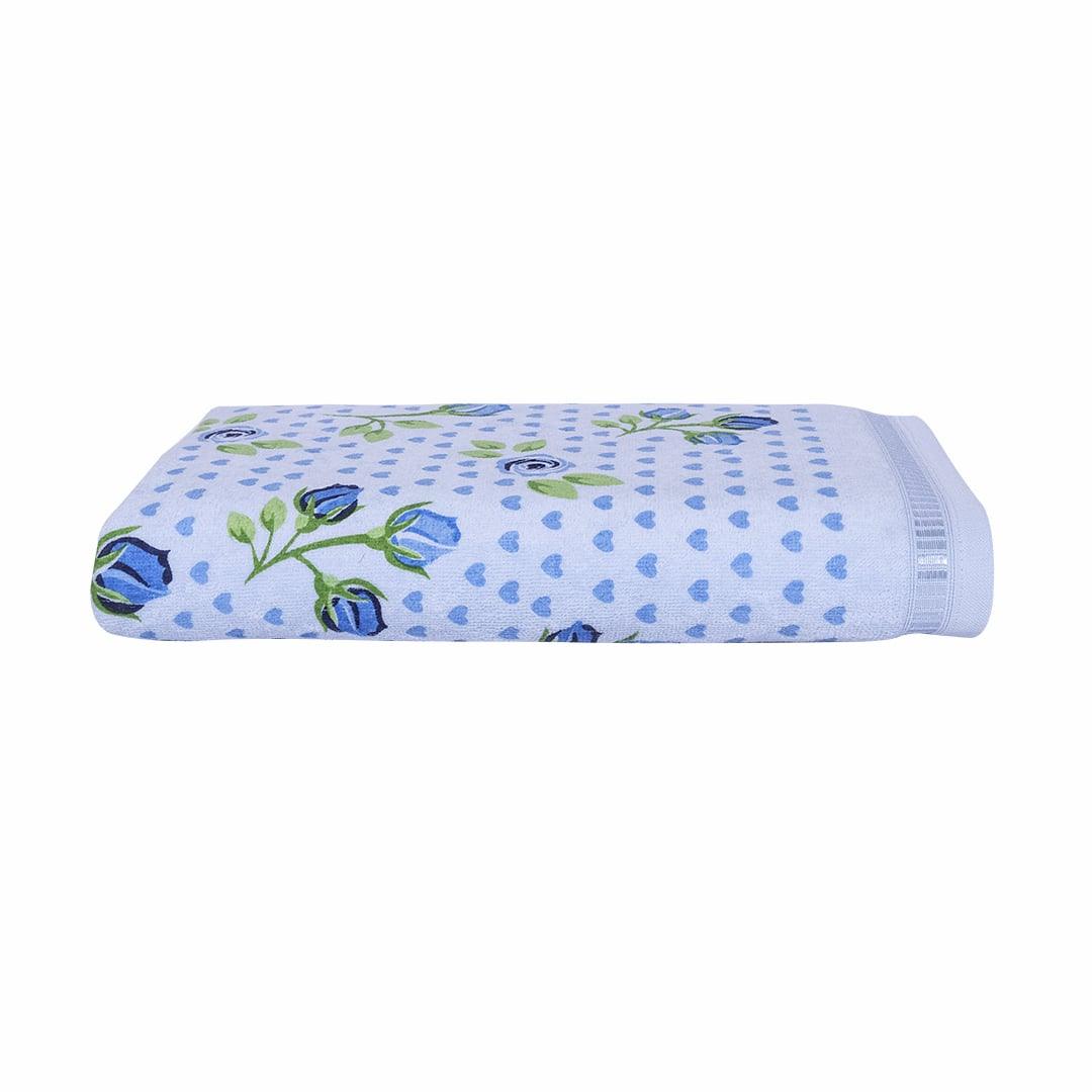 Rose & Heart 450 GSM Cotton Bath Towel - Blue