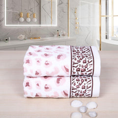 Snow Leopard 100% Cotton Hand Towel Set of 2, 500 GSM - Purple