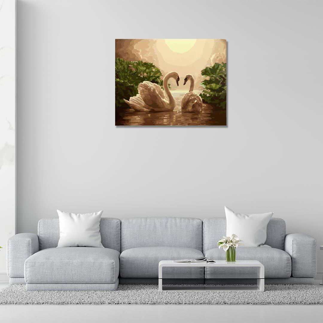 Rangoli wooden stretched two swans wall art for home décor