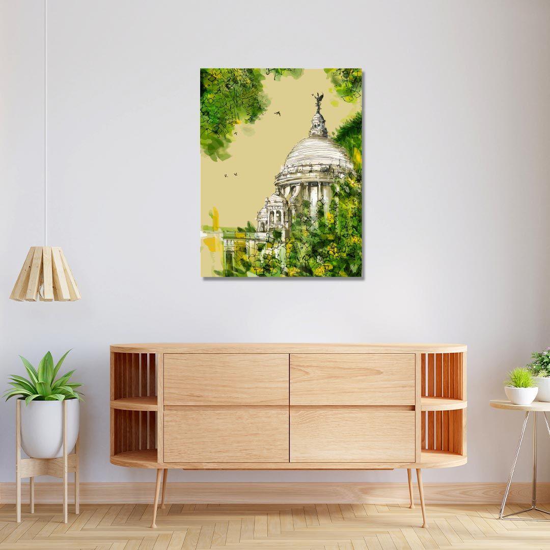 Rangoli wooden stretched Victoria memorial wall art for home décor