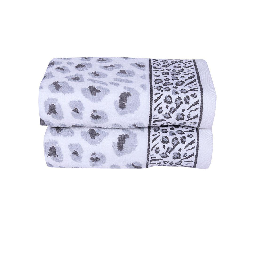 Snow Leopard 100% Cotton Hand Towel Set of 2, 500 GSM - Grey