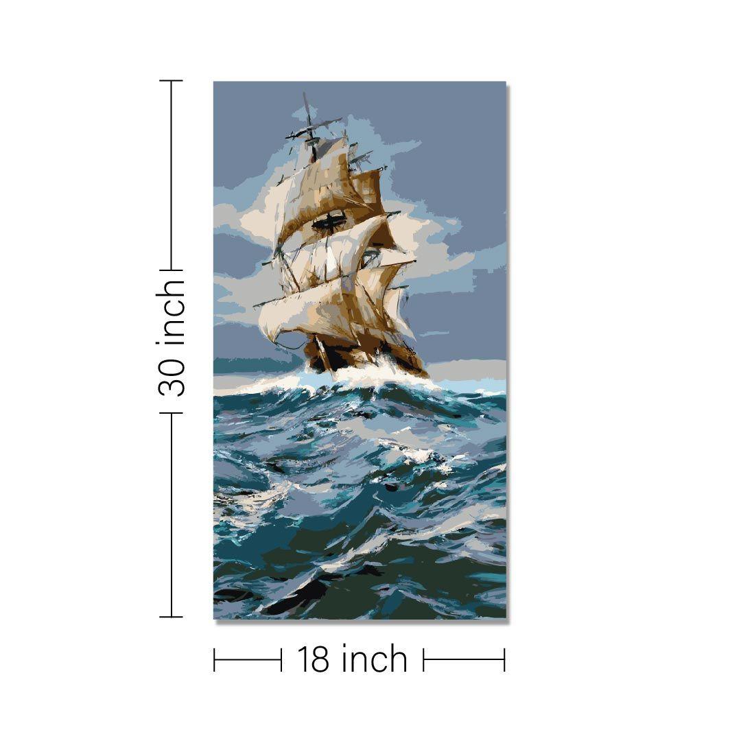 Rangoli wooden stretched sailboat art for home décor - 30x18